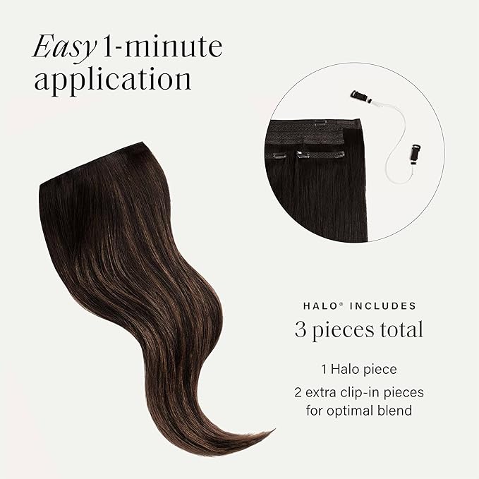 Luxy 100% Remy Human Hair – Halo Clip-In Hair Extensions –Natural Looking Volume & Length - One-Piece - Easy 5-Min Application 150 grams 12" Mocha Brown Balayage