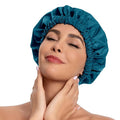 Reusable Shower Cap for Women, Stylish Large Waterproof Shower Bonnet Washable Wide Elastic Band Hair Cap for Long Hair, Braids Bath Hat(Blue Zircon)