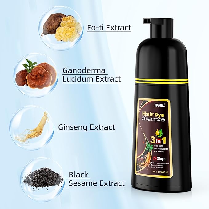 Ivnil Chestnut Brown Hair Dye Shampoo 3 in 1 Hair Color for Women & Men - Herbal Ingredients Color in Minutes 500ML