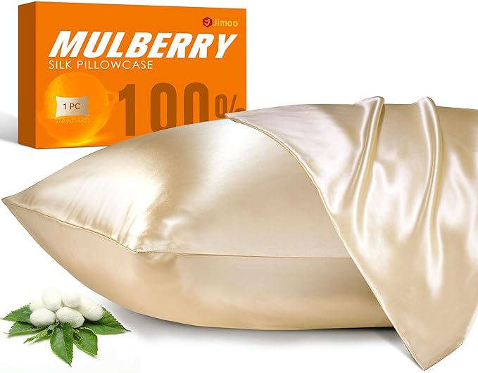 100% Mulberry Silk Pillowcase for Hair and Skin, 22 Momme Natural Silk Pillow Case with Zipper, Both Sided Pure Silk Pillow Cover for Women Mom Men (Beige, Queen 20''×30'')