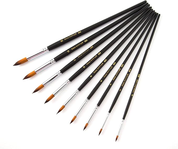 9 Pcs Pointed Round Long Handle Artist Paint Brush Set, Quality Synthetic Hair and Wooden Handle for Acrylic Watercolor Oil Painting, Great for Beginners and Professionals