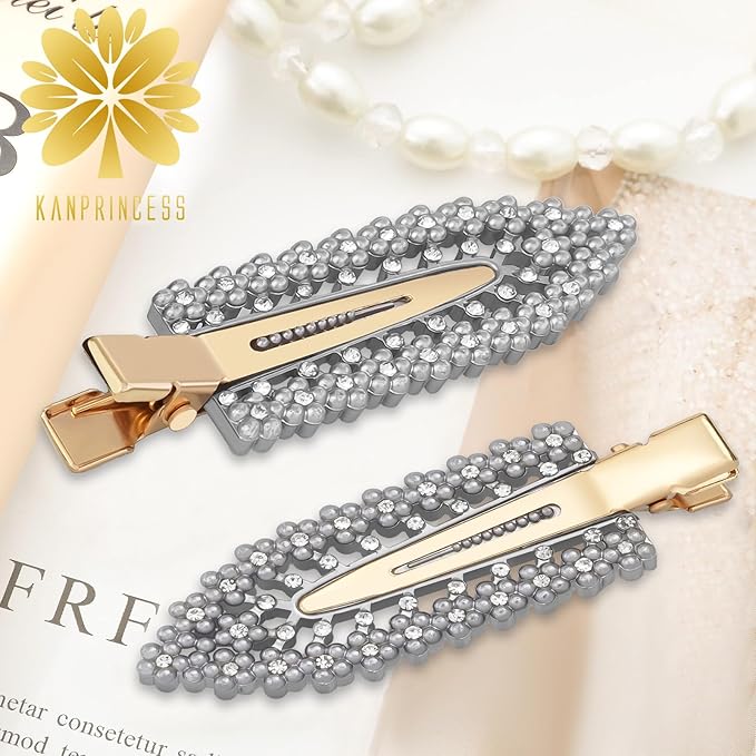 2PCS Rhinestone Hair Clips,Snap Hair Accessories,Decorative Hair Clips,Rhinestone Barrettes For Women Girls(SET21)