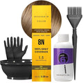 MOEHAIR Hair Coloring Kit | 8N Permanent Hair Color (Light Blonde), 20 Volume Developer 6%, Coloring Brush, Gloves & Mixing Bowl | Keratin Infused Color | Gray Coverage | Adds Shines & Softness