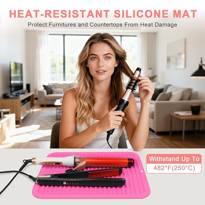 AMIJEAL Oversize Silicone Heat Resistant Mat for Hair Tools, Curling Iron Flat Iron Hair Straightener Holder Mat, Portable Hot Tools Cover Pad for Travel Vanity Salon(14.2" x 11.0")