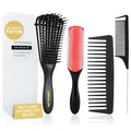 hair Brush Set for Afro America/African Hair, Textured 3a to 4c -Detangler Brush,9 row hair brush,Wide Tooth Comb,Rat Tail Comb (Black)