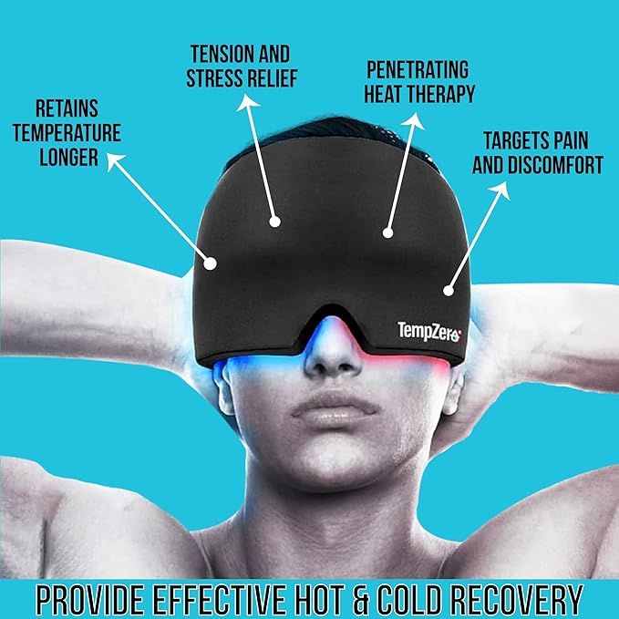 TEMP ZERO Migraine Relief Cold Cap, 360 Compression, Hot & Cold Recovery, Hangover Headache Cap, Tension & Stress Relief, Long-Lasting