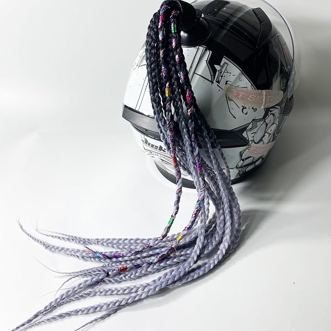 Helmet Pigtails Gradient Ramp Helmet Braids Ponytail Helmet Hair with Suction Cup for Motor Bike 1PCS 24inch (Helmet not Included)