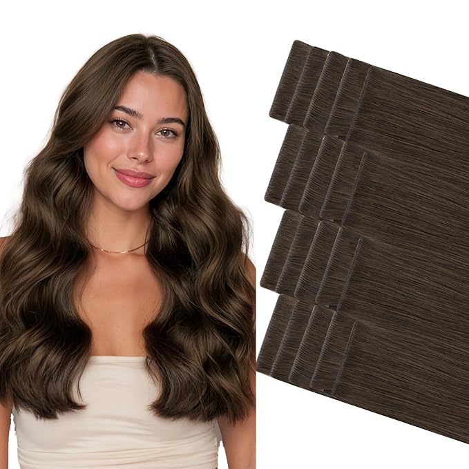 GOO GOO Invisi Edge Tape in Hair Extensions Human Hair, 2A Light Brown, 20pcs 14inch 50g, Virgin Remy Hair, Seamless Injected Tape, Natural Look