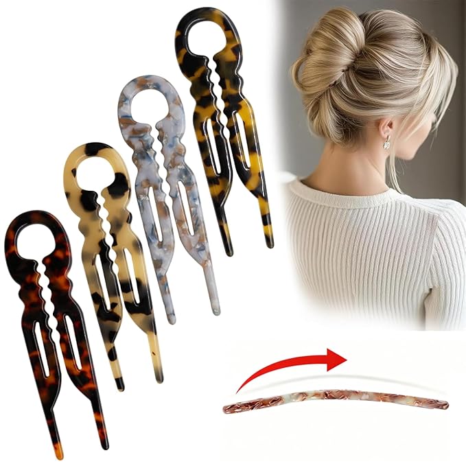 Prestige French Hair Pins - Serrated Anti-Slip Design, Curved Angle for Better Head Fit, New Elegant Hair Accessories for Women, Suitable for All Hair Types（4pcs）