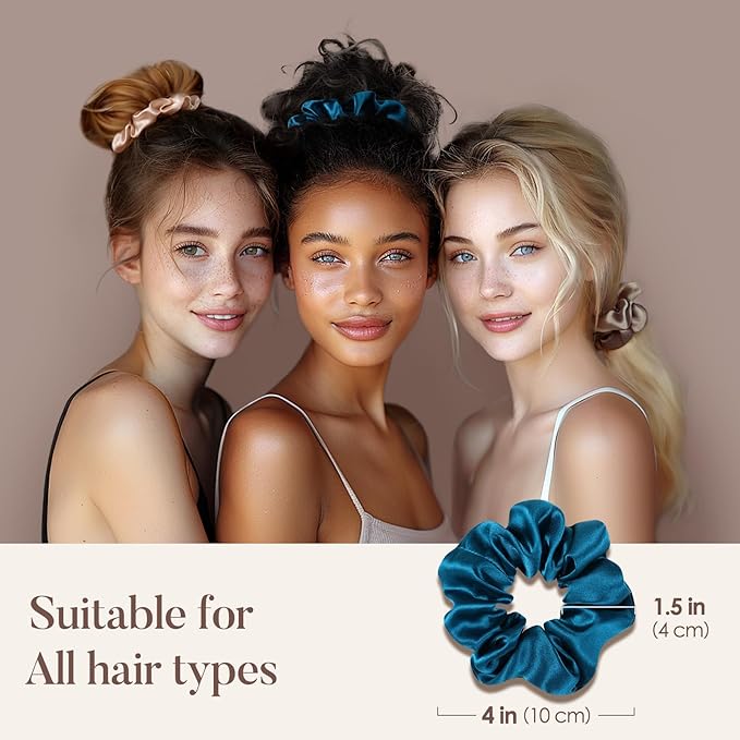 LULUSILK Silk Scrunchies for Hair Sleep, 100% Real Mulberry Silk, No Damage Hair Ties for Women and Girls, Lavender Pink and Peacock Blue, Pack of 3