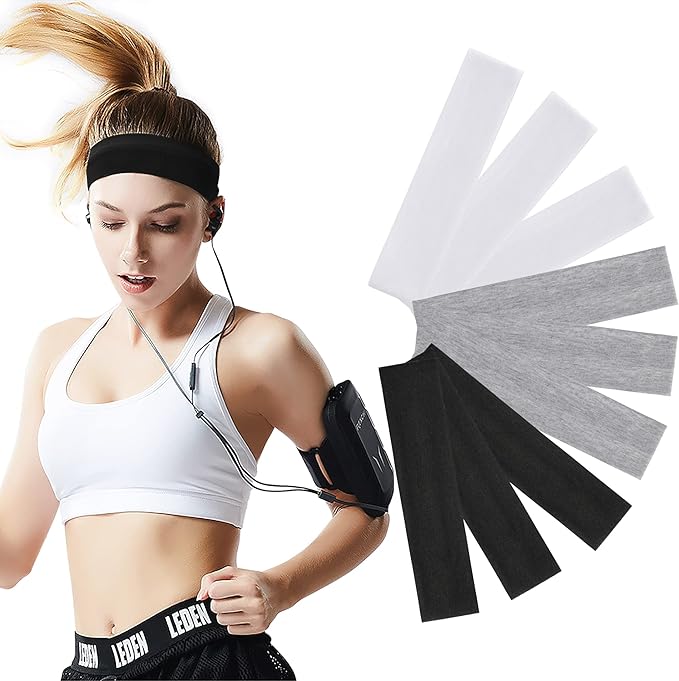Workout Headbands for Women Hair 9 Pcs Non Slip Cotton Like Head Bands for Girls 2.5 inch Wide Soft Elastic Cloth Athletic Sweat Hair Women Bands