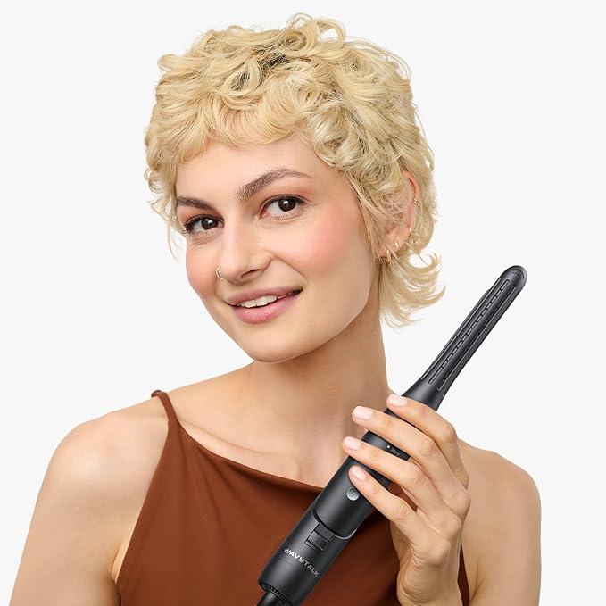 Wavytalk 0.65" Pencil Flat Iron, Cool Curl Pencil, Small Airflow Styler and Straightener for Short Hair, Pixie Cut and Edges, Curling Iron for Short Hair with 360º Cool Airflow, Black