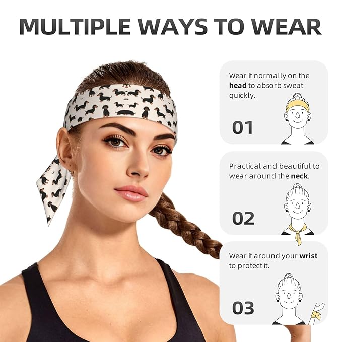 Men's Women Cartoon Dachshund Weiner Dog Pet Dogs Sports Sweatband Multifunction Lovely Head Band Headdress for Yoga Travel Spa