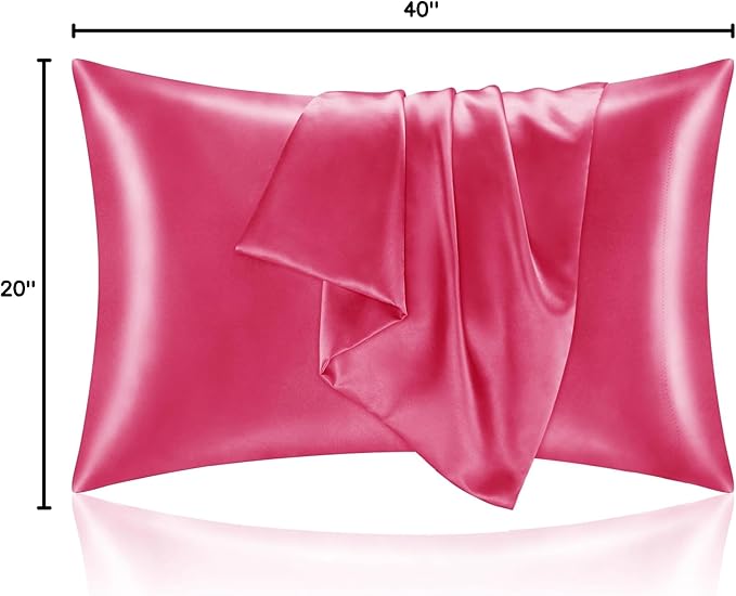 BEDELITE Satin Pillowcase with Zipper, Hot Pink King Size Pillow Cases Set of 2, Super Soft and Cooling Similar to Silk Pillow Cases, Gift for Women Men(20x40 Inches)