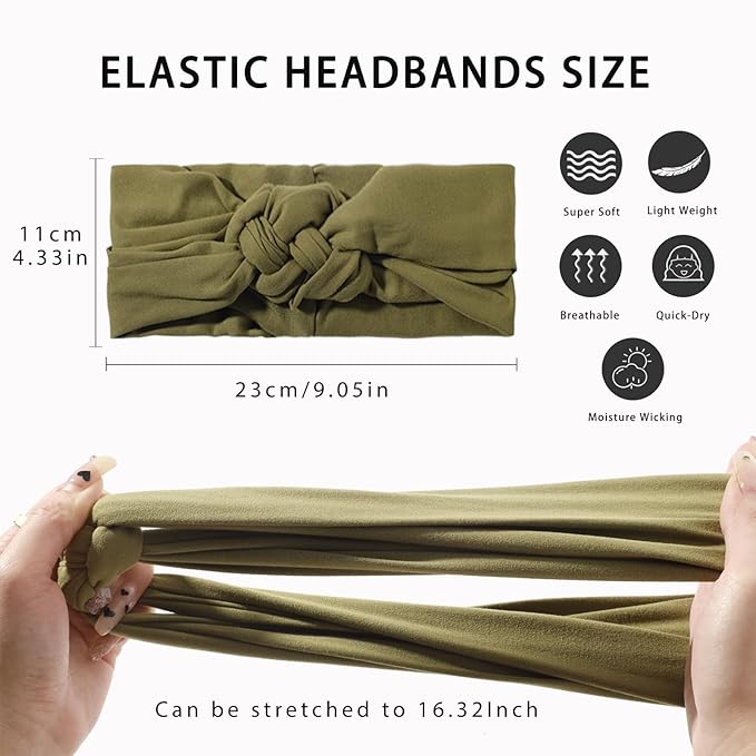 Vercret Headbands for Women Wide Sailor Knot Braided Headband Adjustable Hair Bands Non Slip for Girls Boho Stretchy Turban Headwrap Yoga Workout, Solid Color, 6Pcs