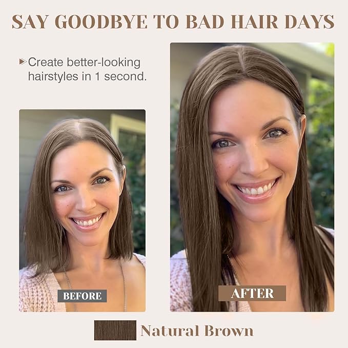 S-noilite Hair Toppers for Women Real Human Hair 3D 360° Cover Clip in 100% Real Human Hair Toppers 3″*4″ Clip in Silk Base 8 inch Natural Brown