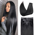 Seamless Clip in Hair Extensions Real Human Hair, Straight Remy Human Hair Clip in Extensions, Natural Soft Human Hair, PU Skin Weft, 8Pcs 120g, 30inch #1B Natural Black