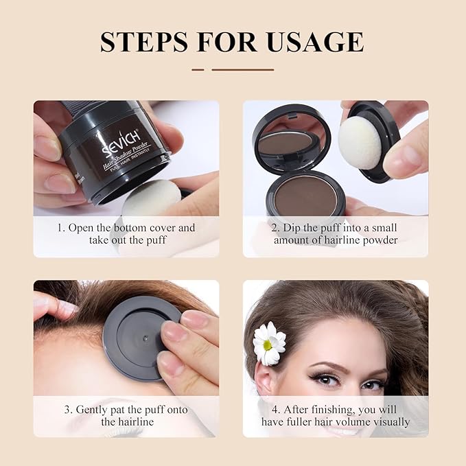 Instantly Hairline Shadow - SEVICH Hairline Powder, Quick Grey Root Concealer for Thinning Hair, Eyebrows & Beard, Windproof & Sweatproof, Light Brown