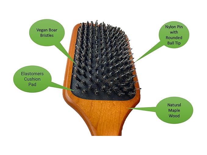 KOZIS Wooden Paddle Hair Brush, Vegan Boar and Nylon Bristles, Large