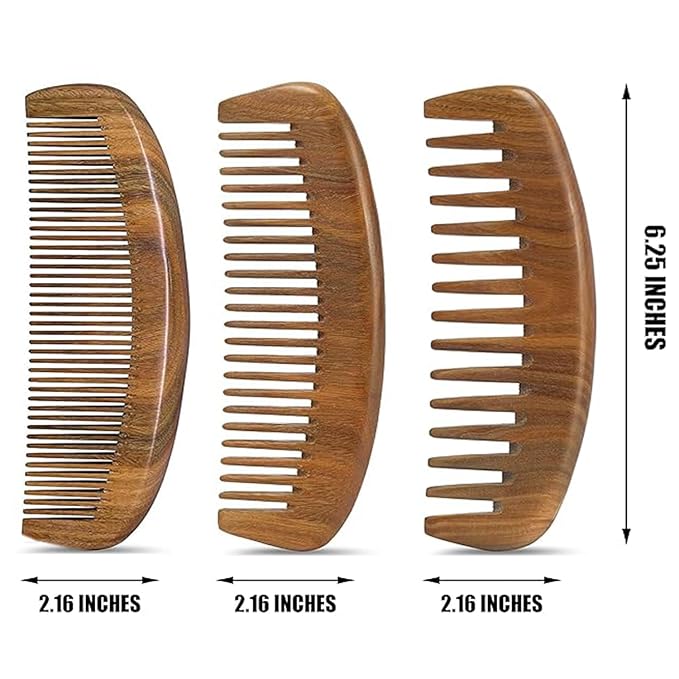 Wooden Hair Comb,Fine Middle Wide Tooth Wood Comb Set for Women Men,Detangling Styling Wet or Dry Curly Thin Thick Wavy Straight Hair Comb,Anti Static Heat Resistant Comb,Birthing Comb,3 Pieces