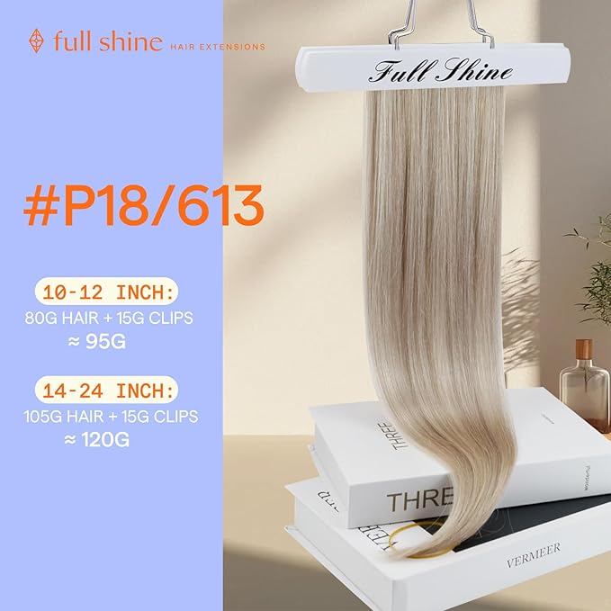 Full Shine Ash Blonde Clip in Hair Extensions 14 Inch Highlights Ash Blonde Hair Extensions for Short Thinning Hair 7 Pcs 120 G