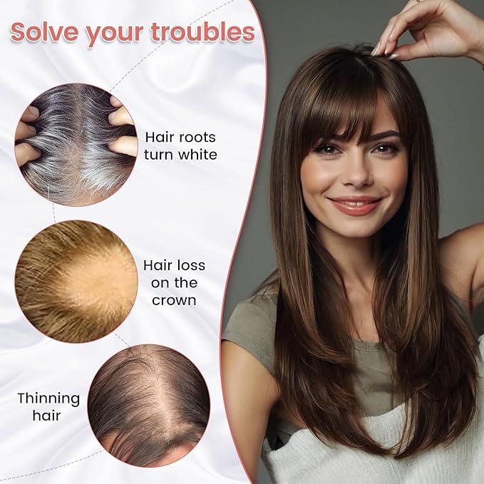 YAMI Human Hair Toppers for Women with Thinning Hair Topper with Bangs Upgrade Swiss Base 10inch Hairpiecees for Women with Hairloss (Ombre Light Brown with Blond Highlight)