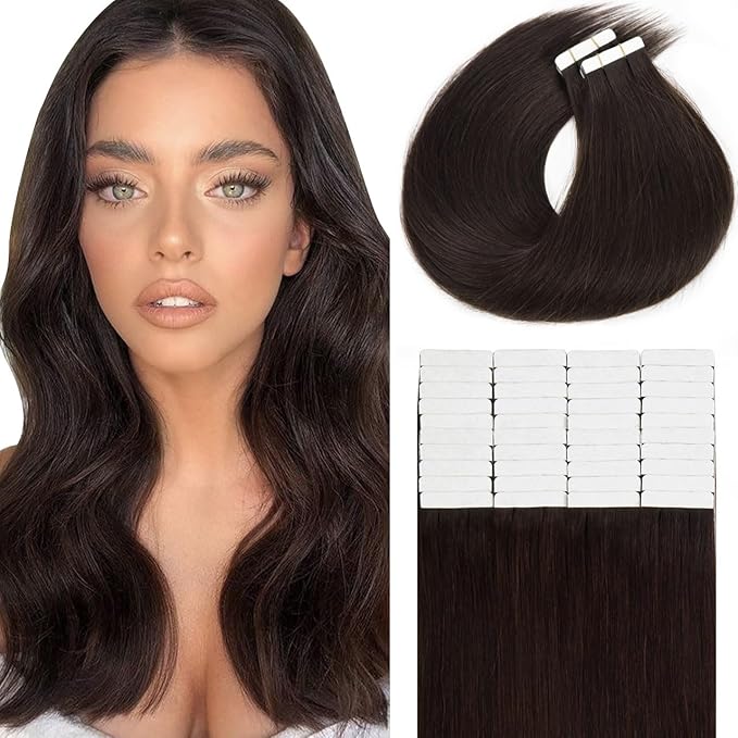 Lacer Dark Brown Hair Extensions Tape in Double Sided Skin Weft Invisible Tape in Hair Extensions Human Hair Seamless Straight 24 Inch 100G 40Pcs