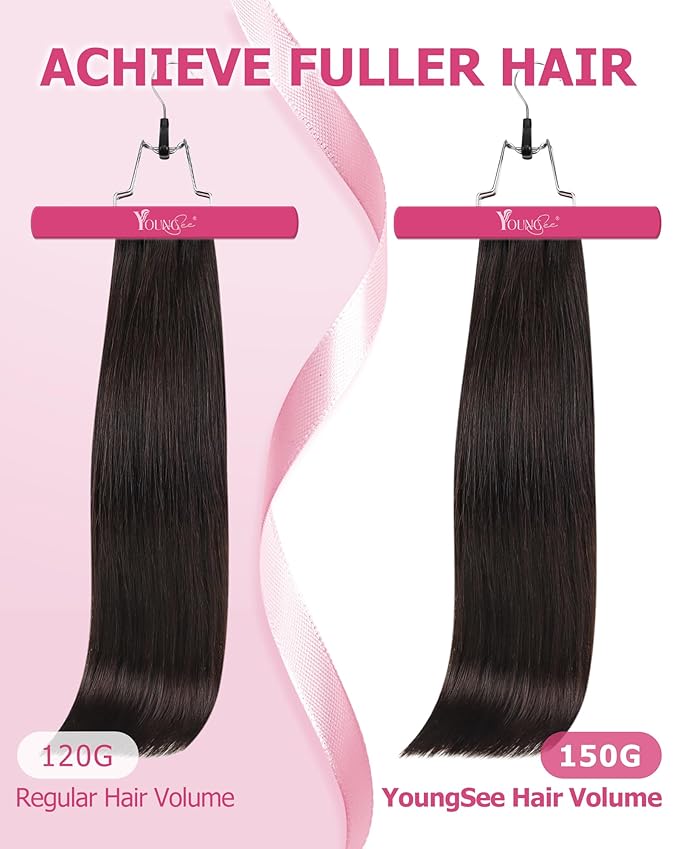 YoungSee 150G Clip in Human Hair Extension Brown Clip in Extensions Real Human Hair Darkest Brown Clip on Hair Extensions for Women 20Inch 7Pcs