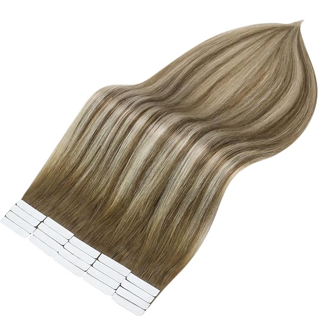 Full Shine Fashion Blonde Tape in Hair Extensions 16 Inch Seamless Tape in Extensions Real Human Hair Color 6 Fading to 6 Brown and 60 Platinum Blonde 50G 20Pcs Straight Remy Hair Extensions Tape in