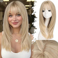 Wig with Bangs for Women Blonde Straight Face-Framing Layers Hairstyle 4x4 Realistic Scalp Glueless Synthetic Wigs Medium Length for Everyday Use