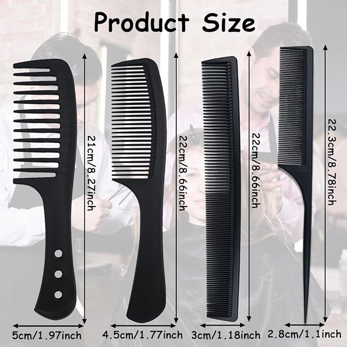 5 Piece Carbon Fiber Styling Hair Comb Set Detangling Black Professional Comb Set Wide Tooth Comb Fine Pro Tail Combs, Dresser Hair Comb Styling Comb for Men and Women Curly, Straight, or Long Hair