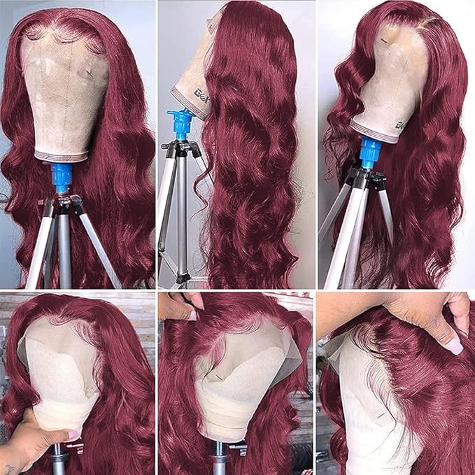 Burgundy Wig Human Hair 13x4 99j Burgundy Lace Front Wigs Human Hair Pre Plucked HD Transparent Lace Frontal Wigs Red Colored Wig 32Inch