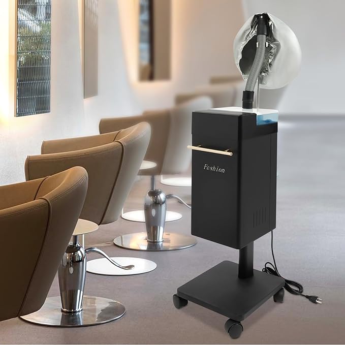 DYRABREST Professional Nano Hair Steamer Heavy-Duty Nano Steam Hair Treatment Machine Freestanding Multi-Function Hair Care Steamer for Color, Spa, Scalp Care, 4 Wheels & External Tank (Black)