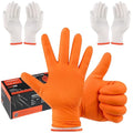 BBQ Gloves for Grilling Disposable Heat Resistant - 100 Nitrile Gloves + 4 Reusable Cotton Liners for Cooking Smoker -Orange XLarge