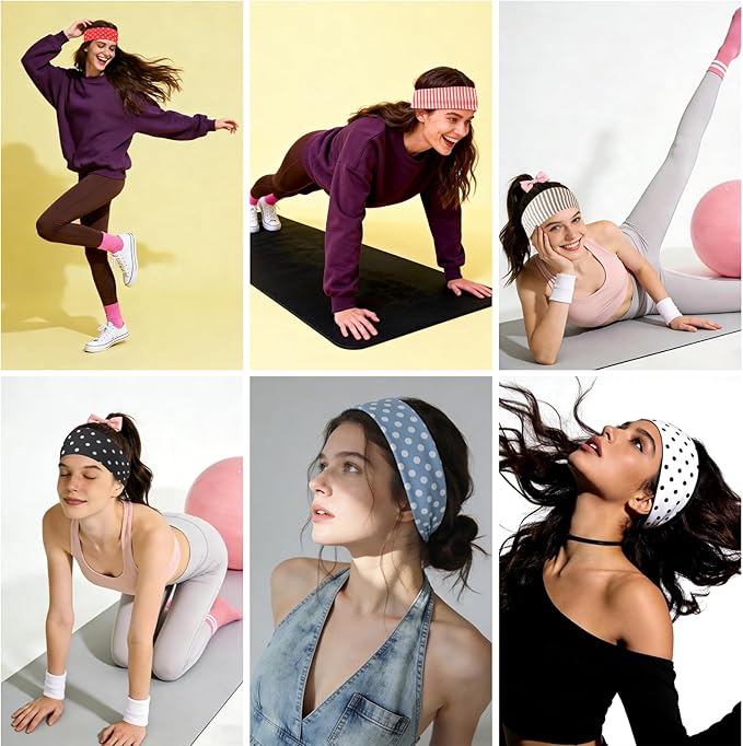 3PCS Headbands for Women Non Slip Elastic Sweat Hairbands Fashion Sports Hair Bands Soft Cloth Fabric Stretchy Headband for Workout Yoga Running