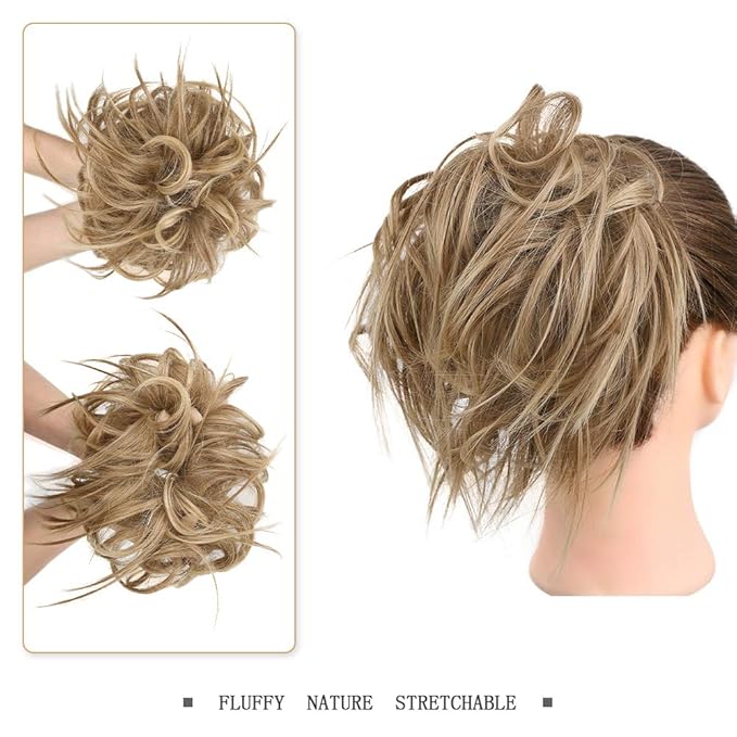 HMD Tousled Updo Messy Bun Hairpiece Hair Extension Ponytail With Elastic Rubber Band Updo Ponytail Hairpiece Synthetic Hair Extensions Scrunchies Ponytail Hairpieces for Women (12H24)