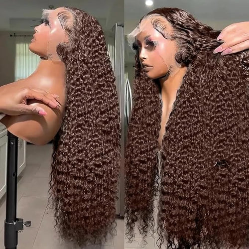 13x6 SKINLIKE Real HD Lace Frontal Wigs 250% Density Chocolate Brown Deep Curly Lace Front Wigs Human Hair 0.10mm Ultra-thin HD Lace Pre-Plucked with Baby Hair Brazilian Wig 22 Inch