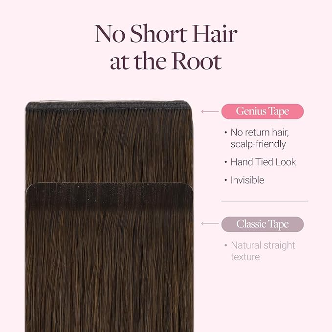 GOO GOO Genius Tape in Hair Extensions, Hand Tied Tape Weft, 4A Chocolate Brown, 20inch 50g 20pcs, Remy Human Hair, Seamless Invisible Tape, Natural Blend, Lightweight