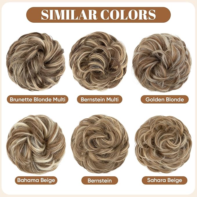 CJL HAIR Large Messy Bun Hair Piece Wavy Curly Scrunchies Synthetic Chignon Ponytail Hair Extensions Thick Updo Hairpieces for Women Bernstein Multi