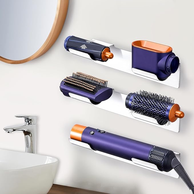 Curling Iron Holder Wall Mounted Hair Dryer Holder Straighteners Holder Hair Tool Organizer for Curling Wands Accessories Stainless Steels Adhesive Flat Iron Holder for Bathroom Barber Shops Vanity