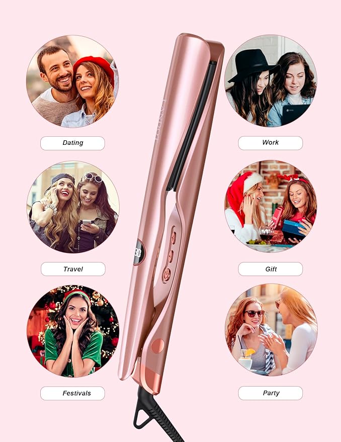 LANDOT 2-in-1 Hair Straightener and Curling Iron: Twist Flat Iron Curler for Curl Wave Straighten - Ceramic Straightening Iron Dual Voltage 12 Temp 250-450F for Smooth Curls & Sleek Straight Results