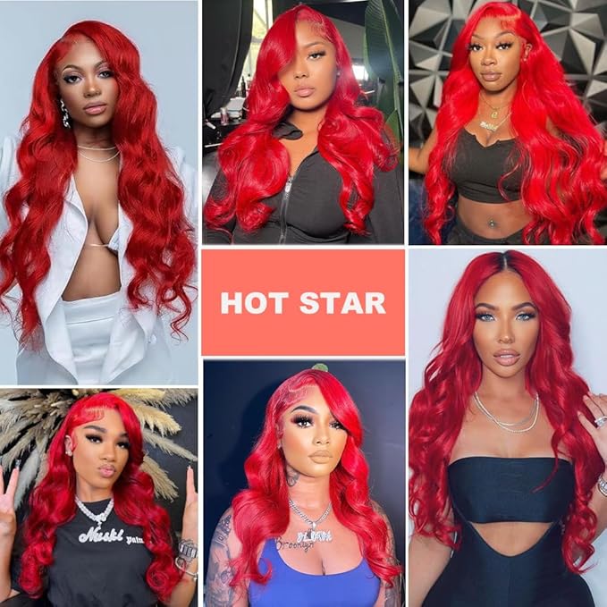 Red Body Wave Lace Front Wigs Hot Red Wig Human Hair 13x6 Frontal Wigs Human Hair Pre Plucked Red Body Wave Wig for Black Women 180% Density 26 Inch