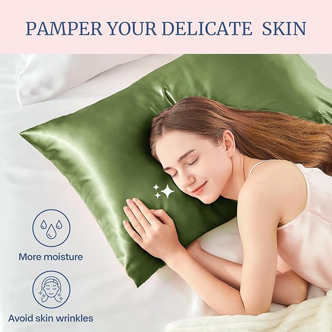 BEDELITE Satin Pillowcase for Hair and Skin, Super Soft Similar to Silk Pillow Cases 4 Pack with Envelope Closure, Cooling Pillowcases for Women Men (20"x30" Queen Size, Cedar Green)