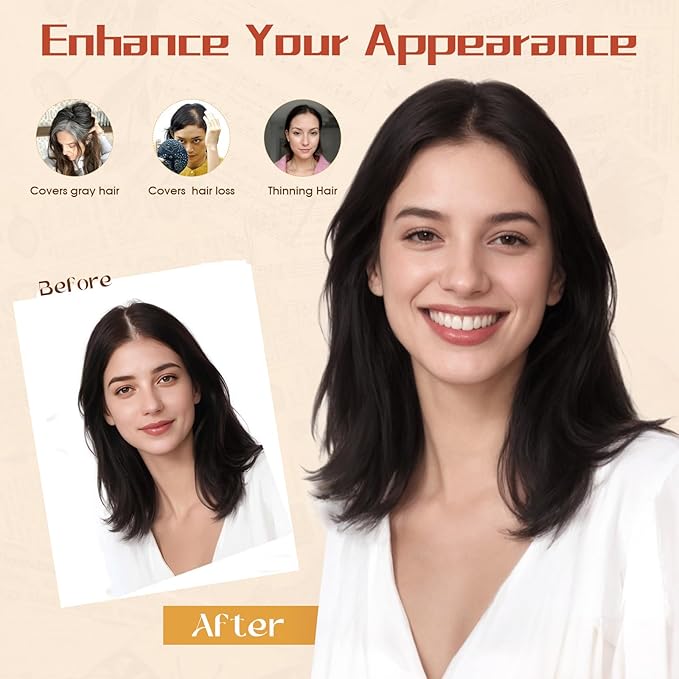 Rich Choices Human Hair Toppers for Women-100% Real Remy Hair Topper No Bang-Upgraded 150% Density 9 * 12CM Lace Base-Clip in Hairs Topper for Thinning Hairs-14Inch #1B Natual Black