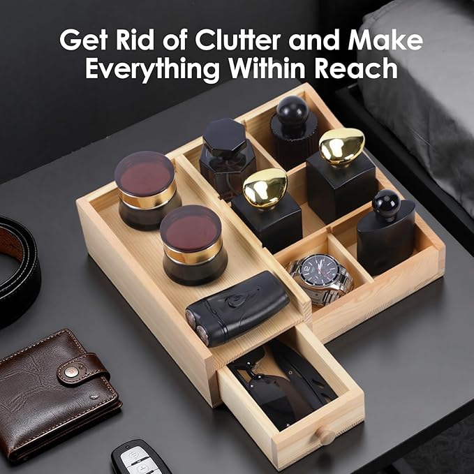 Organizer For Men,Bathroom Countertop Organizer,Perfume Organizer,Cologne Organizers,Restroom Organizer,Dresser Top Organizers,Perfume Stand,Gifs For Men,Wooden Adjustable Partition(Burlywood)