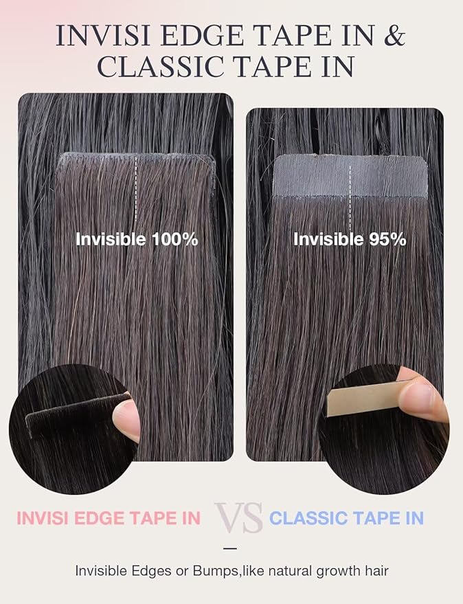 DOORES Invisi Edge Tape in Hair Extensions, Natural Black to Light Blonde 20 Injection Tape-ins with 20 Classic Tape-ins 100g 20 Inch, Injected Tape in Extensions Human Hair