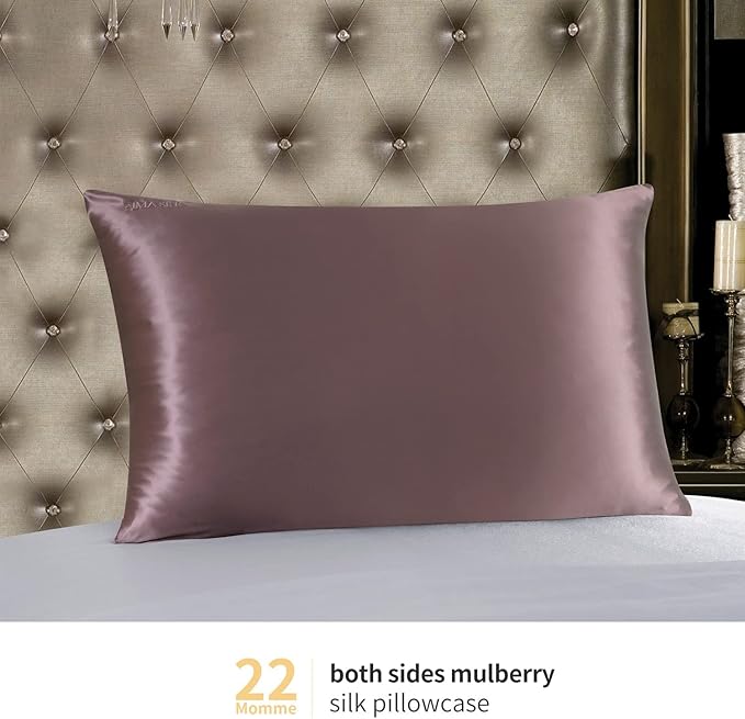 ZIMASILK 22 Momme Silk Pillowcase for Hair and Skin - 100% Pure Mulberry Silk with Hidden Zipper, Grade 6A Luxury Pillow Case for Women, Soft & Durable, Gift Box (Standard 20"x26" Grey Purple)