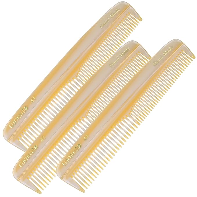 Giorgio G41 Wide Tooth and Fine Tooth Pocket Comb, Hair Styling for Men, Travel Hair Comb for Women, Handmade Beard and Mustache Comb for Men, Barber Combs