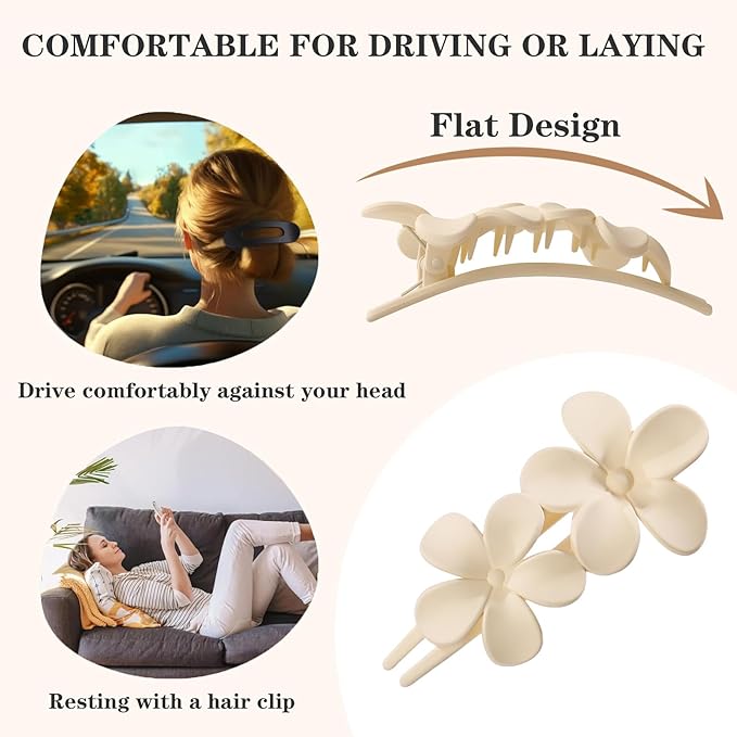 5 Pcs Flat Hair Clips, Medium Lay Flat Claw Clips for Women Girls,2 Styles Strong Hold Non-slip Matte Hair Claws for Thick Thin Hair(Brown&White)