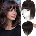 Hair Toppers for Women Real Human Hair, 360° 3D Human Hair Toppers for Women with Thinning Hair Upgrade Middle Part Clip in Bangs (Chestnut Brown(Big Coverage), 12 Inch-3D-Wispy)
